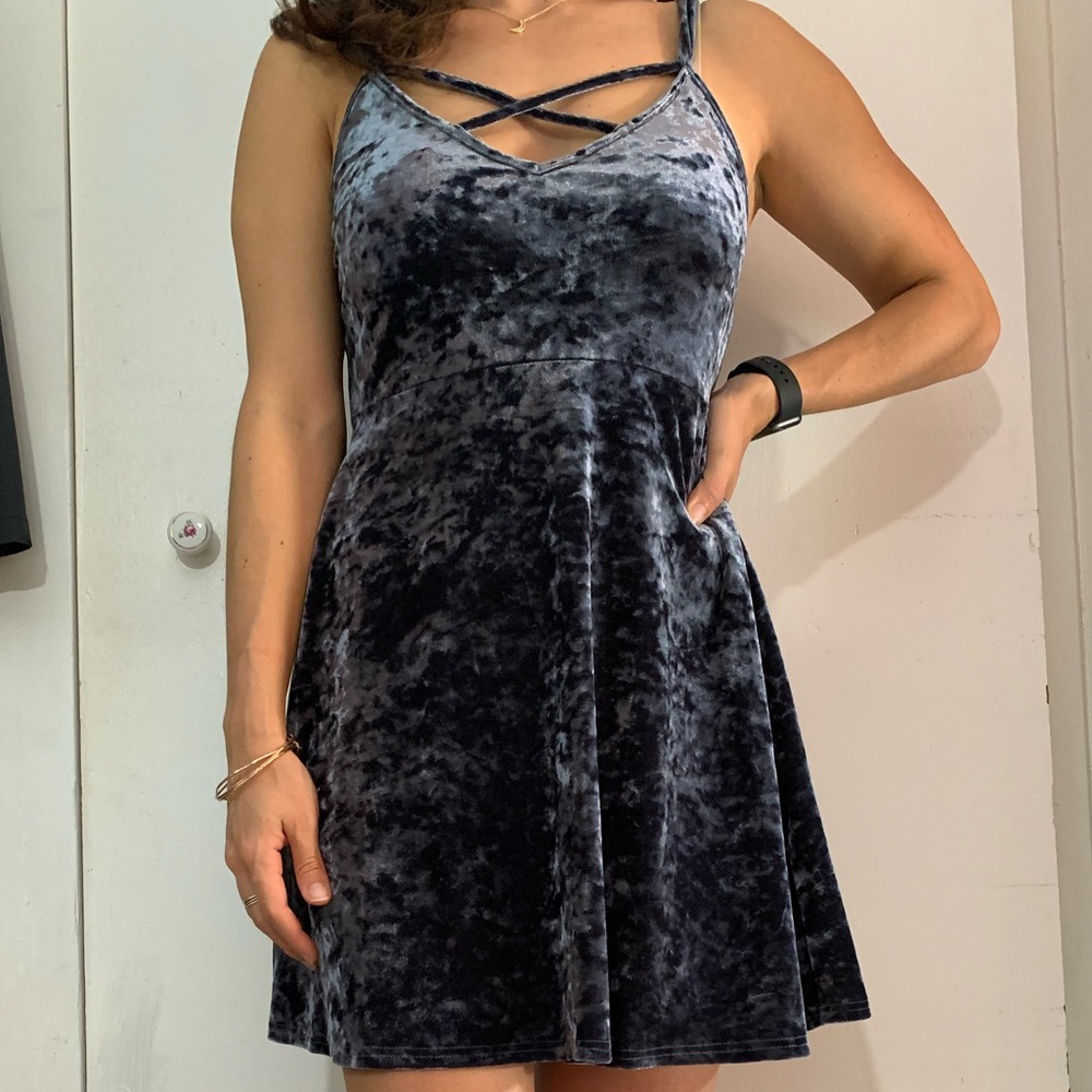 Pins and Needles Dark Blue Velvet Strappy Dress